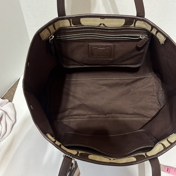 Coach Signature Striped Brown Tote Bag Large - Picture 4 of 8